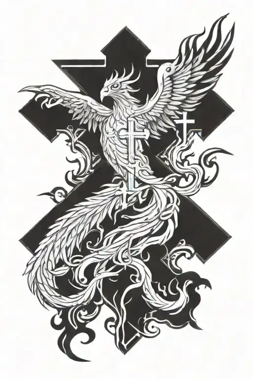 phoenix carrying cross tattoo design idea