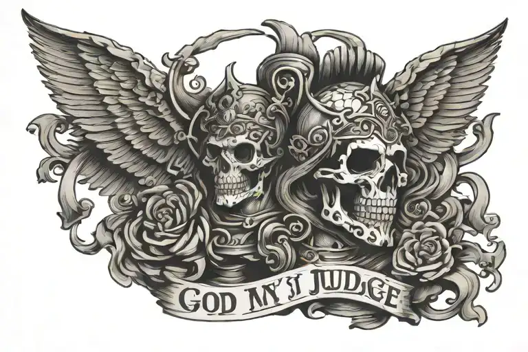 God is my judge in old English style tattoo design idea