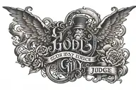 God is my judge in old English style tattoo design idea