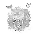 create a sleeve with abstract smoke and flowers and butterflies and in a Japanese style tattoo design idea