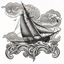 rainy storm sail boat sailing ship sailing through stormy tattoo design idea