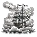 rainy storm sail boat sailing ship sailing through stormy tattoo design idea