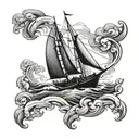 rainy storm sail boat sailing ship sailing through stormy tattoo design idea