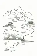 vietnam boat farmer ricefield mountain landscape tattoo design idea