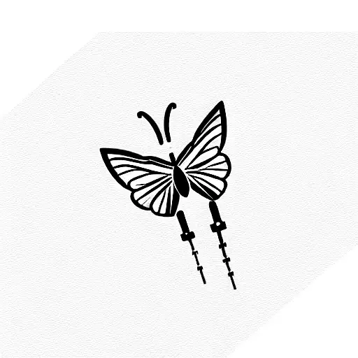 ekg and syringe and rose and butterfly and brush and easel   tattoo design idea