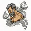 smoke clouds surrounding guy  tattoo design idea
