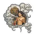 smoke clouds surrounding guy  tattoo design idea