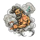smoke clouds surrounding guy  tattoo design idea
