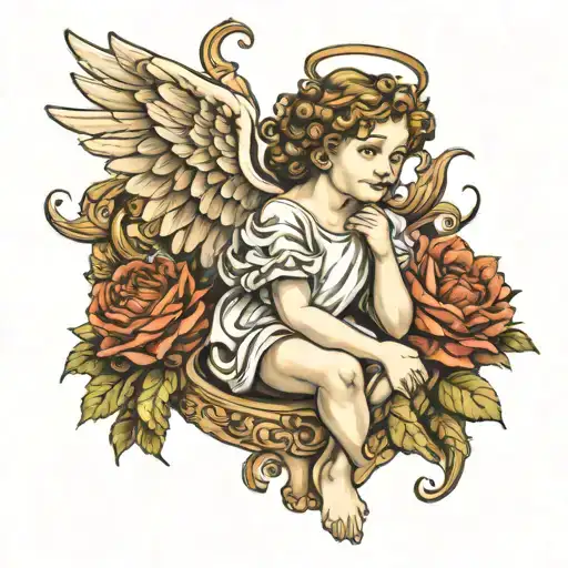 angel with cherubs  tattoo design idea