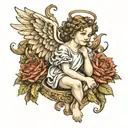 angel with cherubs  tattoo design idea
