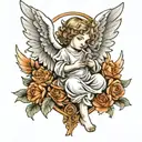 angel with cherubs  tattoo design idea