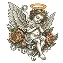 angel with cherubs  tattoo design idea