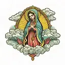 Virgen de Guadalupe with angel , clouds, mountains  tattoo design idea