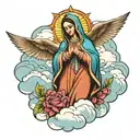 Virgen de Guadalupe with angel , clouds, mountains  tattoo design idea