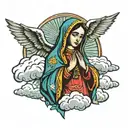 Virgen de Guadalupe with angel , clouds, mountains  tattoo design idea