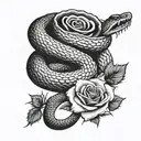 A snake coiled around a rose with a chef's knife in its mouth tattoo design idea