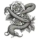 A snake coiled around a rose with a chef's knife in its mouth tattoo design idea