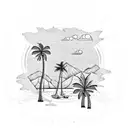 beach with palm tree and mountains tattoo design idea