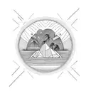 beach with palm tree and mountains tattoo design idea