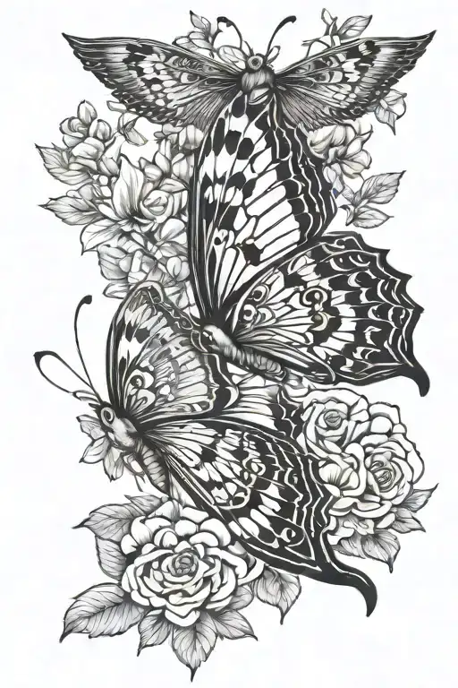 dove owl butterfly flowers tattoo design idea