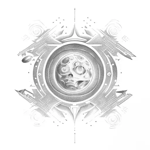 A galactic tattoo design incorporating Juice World album art with a boy mom symbol tattoo design idea