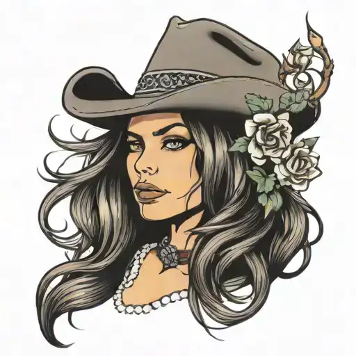cowgirl with long hair tattoo design idea