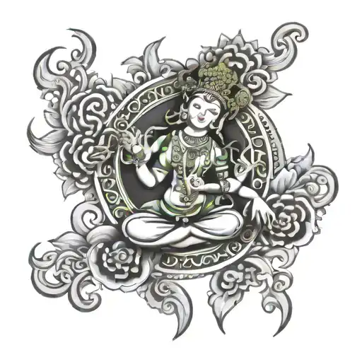 green Tara mantra written in Sanskrit tattoo design idea