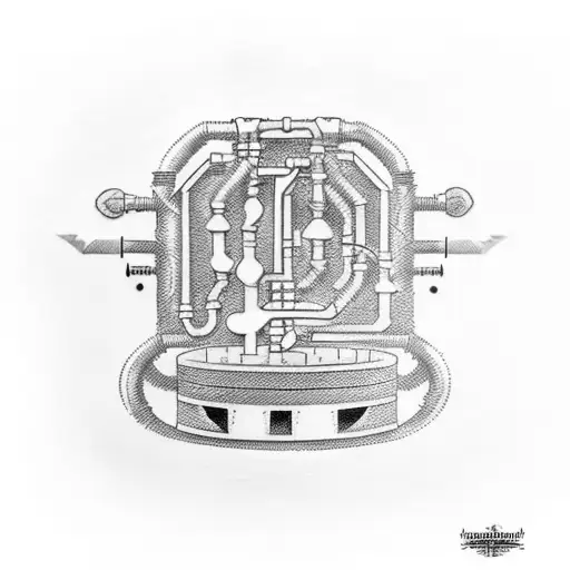 Create a tattoo of a steampunk-inspired plumbing system with your last name 'McLellan' as part of the design tattoo design idea