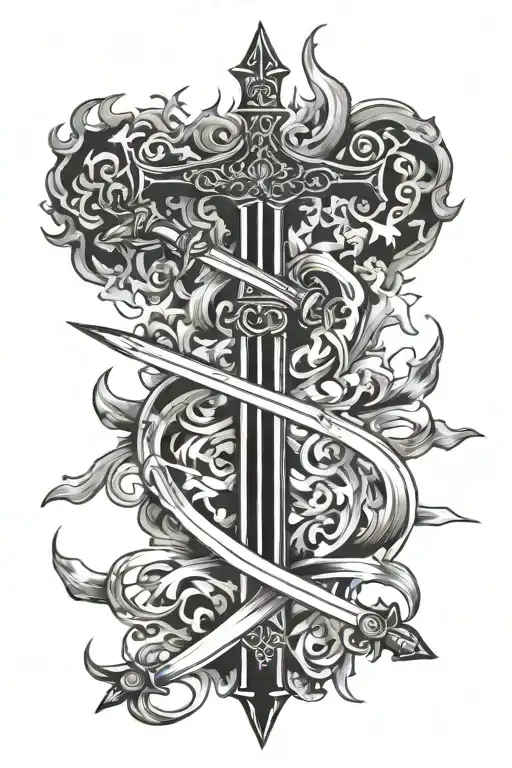 bible flaming sword tattoo design idea