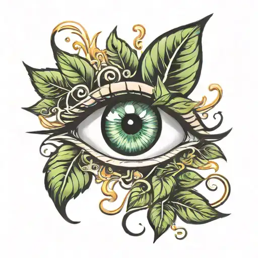 eye with lighning and weed leafs  tattoo design idea
