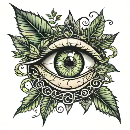 eye with lighning and weed leafs wipped willow tattoo design idea