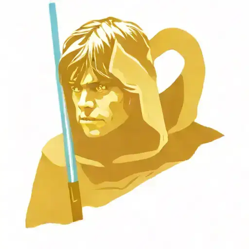 luke skywalker holding a blue  lightsaber close to his face with his hood over his head tattoo design idea