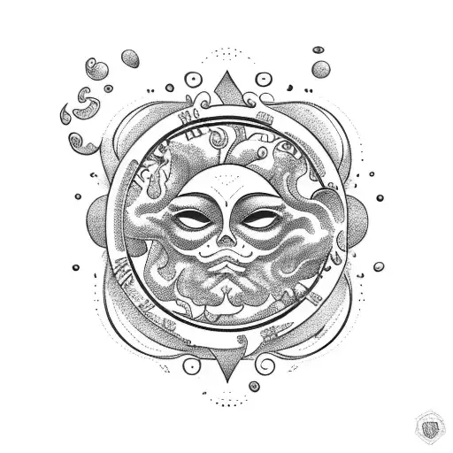 sun, sea, aquarius, pomegranate, wheat tattoo design idea