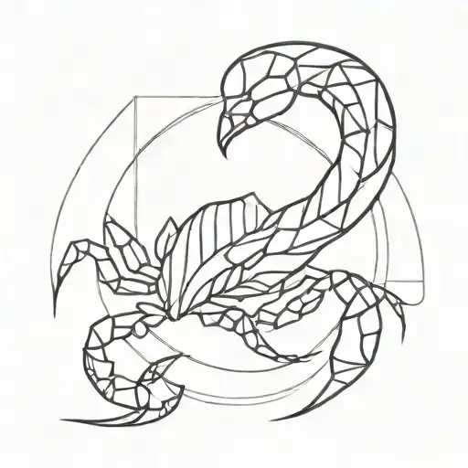 A minimalist geometric scorpion design incorporating the number 444 tattoo design idea