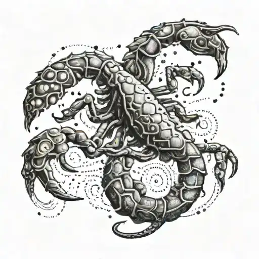 A scorpion tattoo with a mystical vibe, incorporating elements of numerology and the number 444 as a focal point tattoo design idea