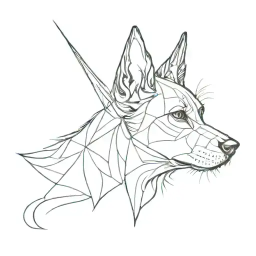 Vertical line, half cocker spainel dog face, half Arwen symbol tattoo design idea