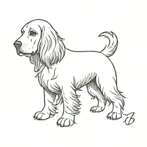 Half of a vertical knee line is the face of a Cocker Spaniel dog, the other half is the symbol of the character Arwen tattoo design idea