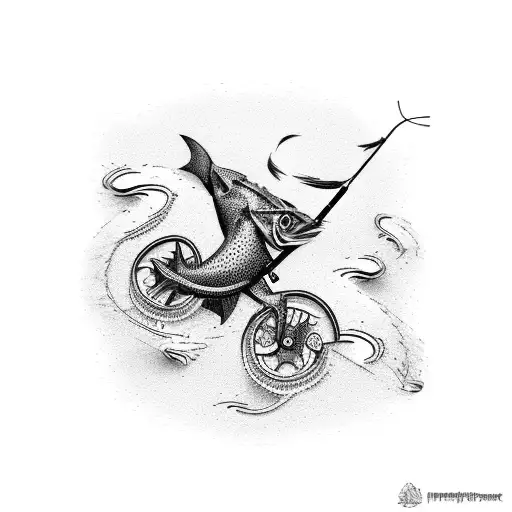 rock n roll fishing bicycle tattoo design idea