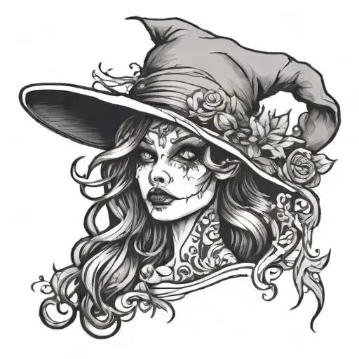 witch hiding half face tattoo design idea