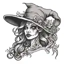witch hiding half face tattoo design idea