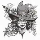 witch hiding half face tattoo design idea