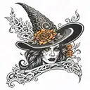 witch hiding half face tattoo design idea