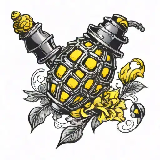 black and yellow grenade tattoo design idea