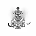 Aztec warrior playing a tribal instrument tattoo design idea