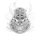 Aztec warrior playing a tribal instrument tattoo design idea