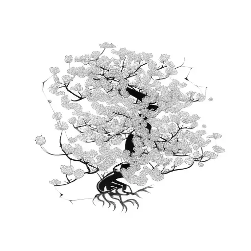 A cherry blossom tree merging with the wind, creating a mesmerizing dance of petals and gusts & a scorpion on the bottom tattoo design idea