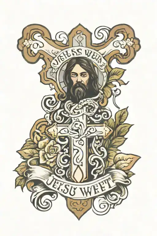 cross tattoo with words "jesus wept" tattoo design idea