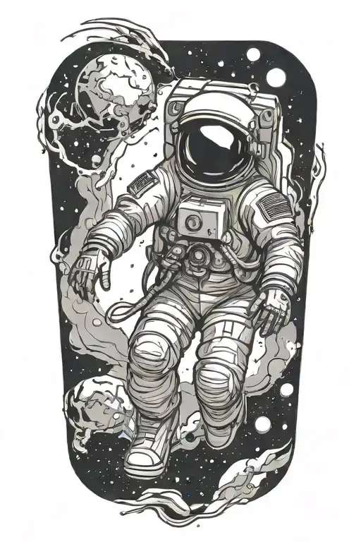 dead astronaut floating in space tattoo design idea