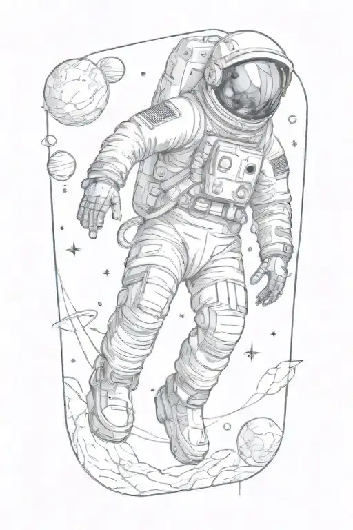 astronaut floating in space tattoo design idea