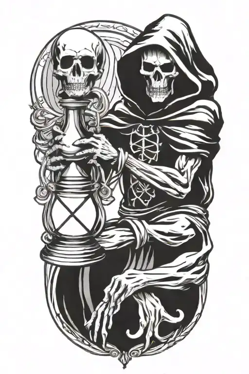 hooded reaper with hour glass tattoo design idea